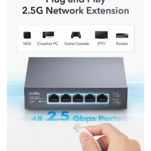 Switch Cudy HS105 5 Portas 2.5 Gigabit Unmanaged Metal para Redes de Alta Velocidade