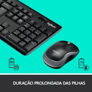 Combo Teclado Multimídia e Mouse Sem Fio Logitech MK270 Preto