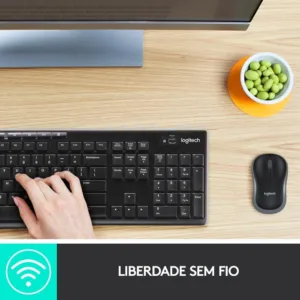Combo Teclado Multimídia e Mouse Sem Fio Logitech MK270 Preto