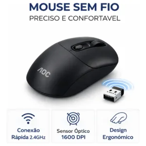 Mouse Sem Fio Aoc Ms300b Bluetooth Usb 1600 Dpi Recarregável