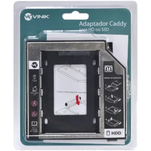 Adaptador Caddy Vinik AC-127 para HD ou SSD em Baia de DVD de Notebook