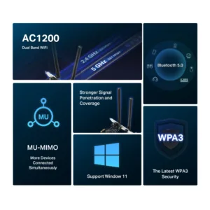Adaptador PCIe Mercusys MA30E Wi-Fi AC1200 Dual Band + Bluetooth 5.0 MA30E