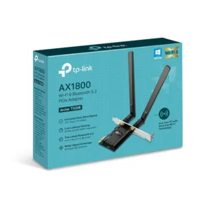 Adaptador PCIe TPLink Archer TX20E Wi-Fi 6 AX1800 Dual Band Bluetooth 5.2 com Antenas de Alto Ganho