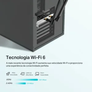 Adaptador PCIe TPLink Archer TX20E Wi-Fi 6 AX1800 Dual Band Bluetooth 5.2 com Antenas de Alto Ganho