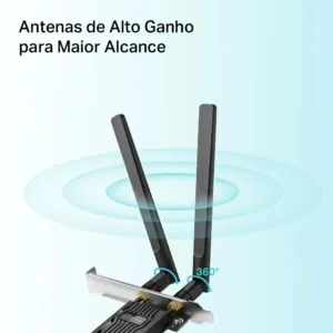 Adaptador PCIe TPLink Archer TX20E Wi-Fi 6 AX1800 Dual Band Bluetooth 5.2 com Antenas de Alto Ganho