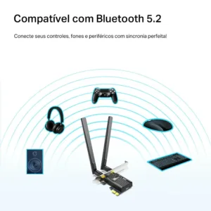Adaptador PCIe TPLink Archer TX20E Wi-Fi 6 AX1800 Dual Band Bluetooth 5.2 com Antenas de Alto Ganho