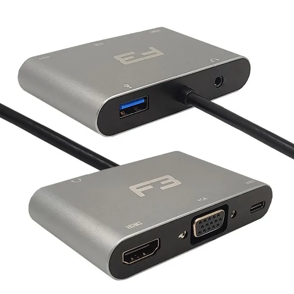 Cabo Adaptador 5 em 1 Para HDMI - VGA - Type-c 3.1 - USB 3.0 e Áudio JC-TYC-501 - F3