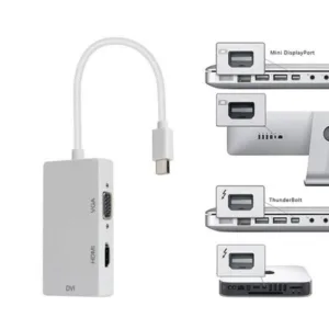 Cabo Adaptador Conversor Mini Displayport Para DVI + HDMI + VGA 3 em 1 JC-MDP3IN1 - F3