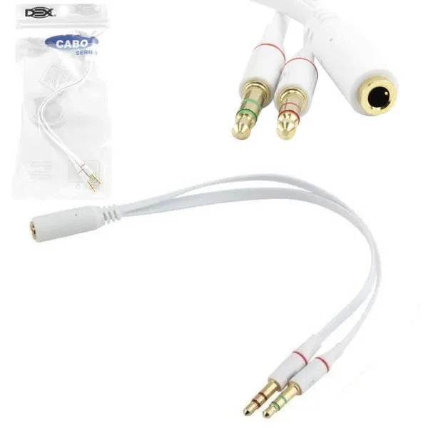 CABO ADAPTADOR DE ÁUDIO 2 SAÍDAS P2 MACHO PARA 1 P3 FÊMEA 16CM P22B CB0497DEX - DEX