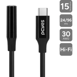 Cabo Adaptador Usb-C Para P3 Fêmea Preto 15Cm P3Ucp-15P - pcyes