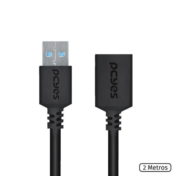 Cabo Extensor USB A 3.0 Macho para USB A 3.0 Fêmea 28AWG pura Cobre 2 Metros PUAMF3-2 29304 - Pcyes