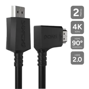 Cabo HDMI 2.0 PCYES 2 Metros Conector 90° Horizontal 4K Ultra HD PH90H-2