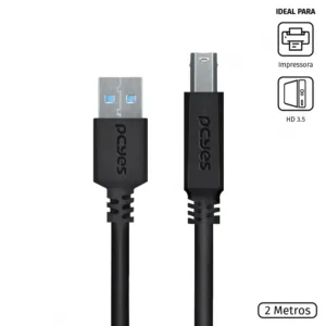 CABO PARA IMPRESSORA E HD EXTERNO USB A 3.0 MACHO PARA USB B 3.0 MACHO 28AWG PURO COBRE 2 METROS PUABM3-2 - PCYES