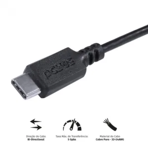 CABO PARA IMPRESSORA USB TIPO C PARA USB B 3.0 1 METRO PRETO P3UCBP-1 - PCYES