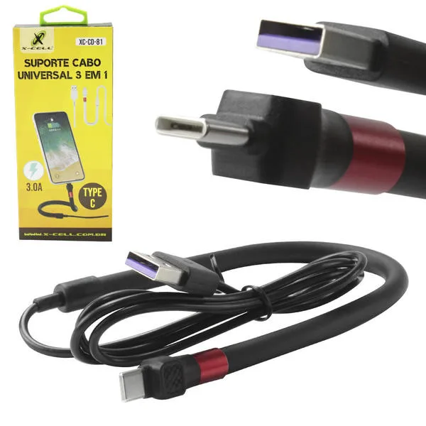 CABO PARA TYPO -C COM SUPORTE 3X1 XC-CD-81 CB0579 - X-CELL