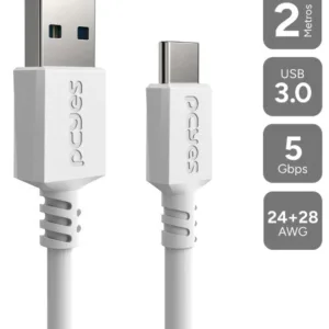 Cabo Usb A 3.0 Macho P/ Usb Tipo-C Branco 2 Metros Pucap3-2B - pcyes