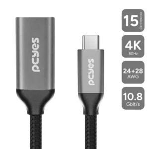 Cabo Usb Tipo-C Para Hdmi Fêmea 2.0 4K/60Hz Preto 15Cm Nylon Pucf-15P - pcyes