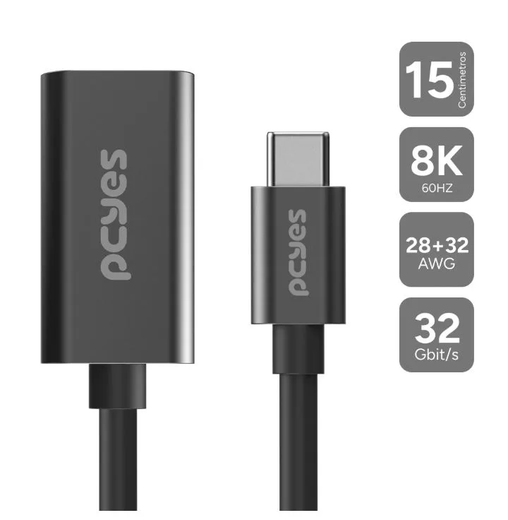 Cabo Usb Tipo-C Para Hdmi Fêmea 2.1 8K/60Hz Preto 15Cm Pucf-15-2.1 - pcyes