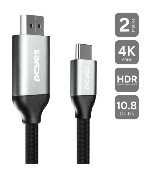 Cabo Usb Tipo-C Para Hdmi Macho 2.0 Preto 2 Metros Nylon Puch2 - pcyes