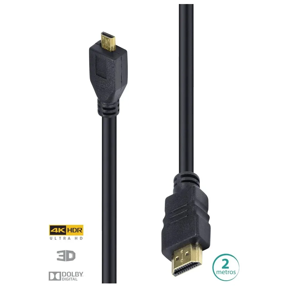 Cabo Vinik H20mc-2 HDMI 2.0 Para Micro HDMI 4k Ultra HD 3D Conexao Ethernet 2 Metros - VINIK