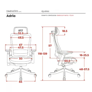 Cadeira De Escritório DT3 Adria Ajustável Ergonômica 4D Mesh Cinza 14728-2