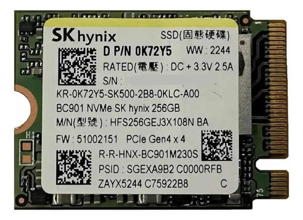 SSD SK Hynix BC711 256GB M.2 2230 NVMe PCIe Gen4x4 HFM256GD3GX013N -