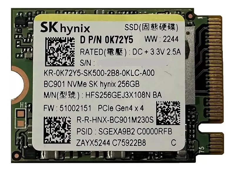SSD SK Hynix BC711 256GB M.2 2230 NVMe PCIe Gen4x4 HFM256GD3GX013N -