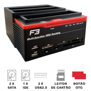 Dock Station F3 para 2 HDs SATA + 1 HD IDE 2.5" e 3.5" USB 3.0 JC-DOC893U3