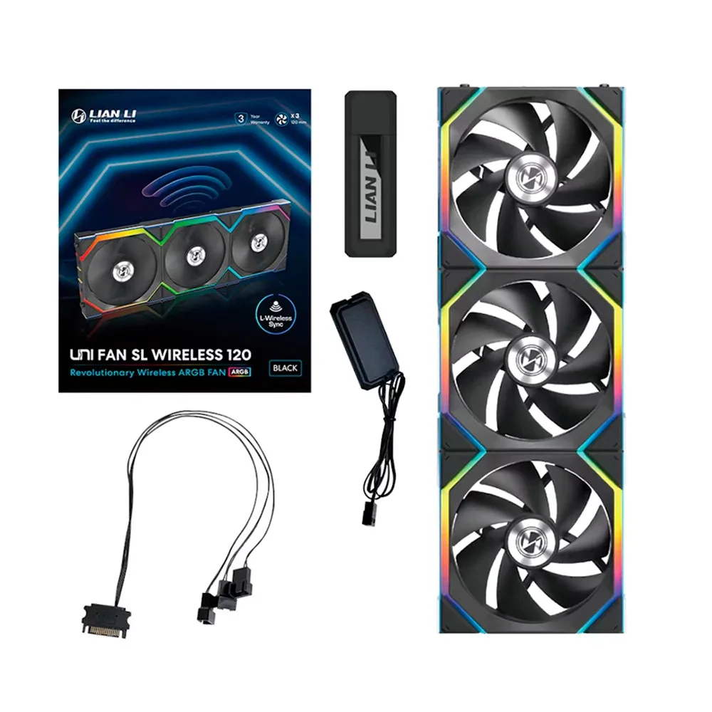 Kit Fan Lian Li UNI FAN SL Wireless ARGB 3x120mm Preto 12SL1W3B