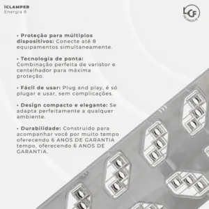 Filtro de Linha iClamper Energia 8 LCF com DPS 8 Tomadas Transparente 026776