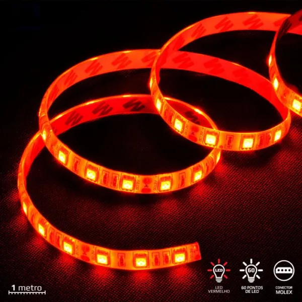 FITA DE LED VX GAMING VERMELHO COM CONEXAO MOLEX 60 PONTOS DE LED 1 METRO LVM1 - VINIK