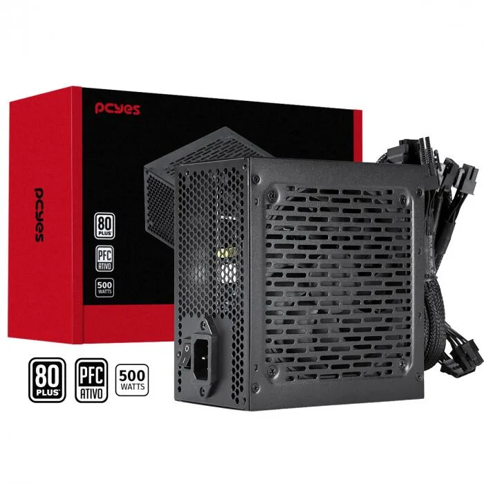 Fonte ATX PCYES Shocker PF500SHW 500W 80 Plus White PFC Ativo