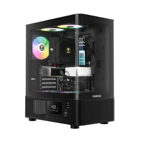 Gabinete Gamer Gamdias Atlas E2 CG Digital Mid Tower com Vidro Temperado e 3 Fans Preto Atlas E2 CG