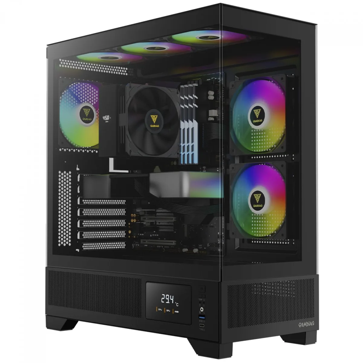 Gabinete Gamer Gamdias Atlas M1 Mid Tower ATX Vidro Temperado Preto com 3 Fans ARGB Sem Fonte