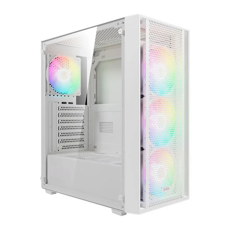Gabinete Gamer Gamdias Aura GC2 Elite RGB Mid-Tower Lateral De Vidro Com 4 Fans Branco