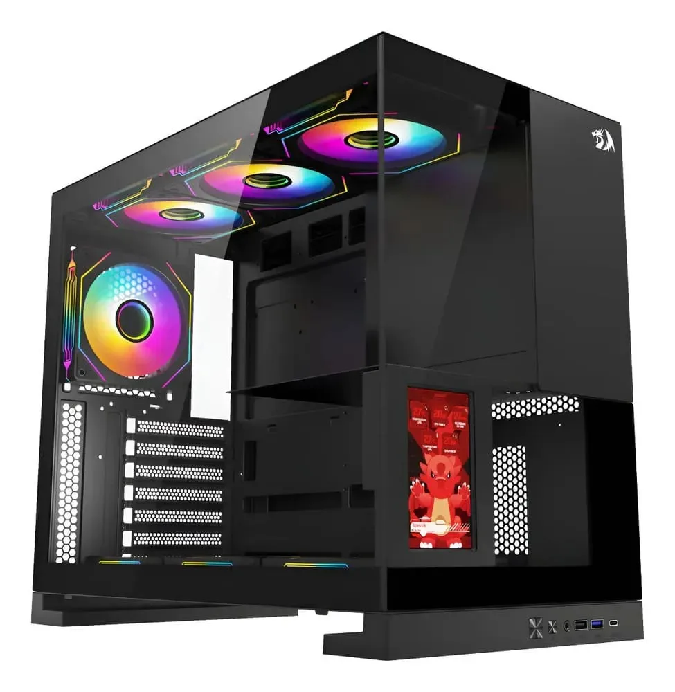 Gabinete Gamer Redragon Eternal Pro Preto Mid Tower ATX Lateral/Frente em Vidro Temperado Tela LCD de 4.3 CA-613B