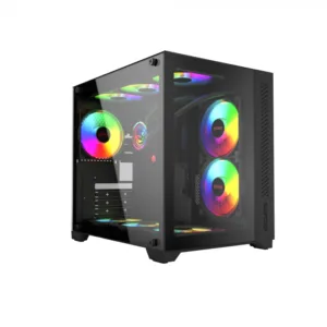 Gabinete Gamer PCYES Forcefield Black Vulcan com Frontal e Lateral em Vidro GFFBVP
