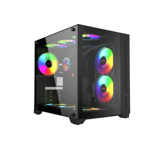 Gabinete Gamer PCYES Forcefield Black Vulcan com Frontal e Lateral em Vidro GFFBVP