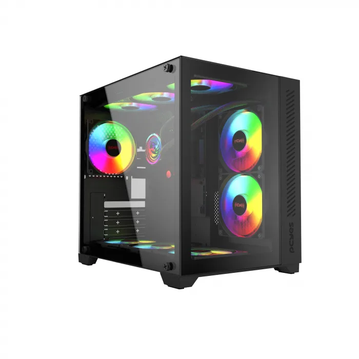 Gabinete Gamer PCYES Forcefield Black Vulcan com Frontal e Lateral em Vidro GFFBVP