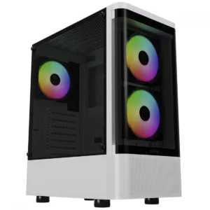 Gabinete Gamer Gamdias Talos E3 CG WH Mid Tower Vidro Temperado ATX Com 3 Fans ARGB Branco