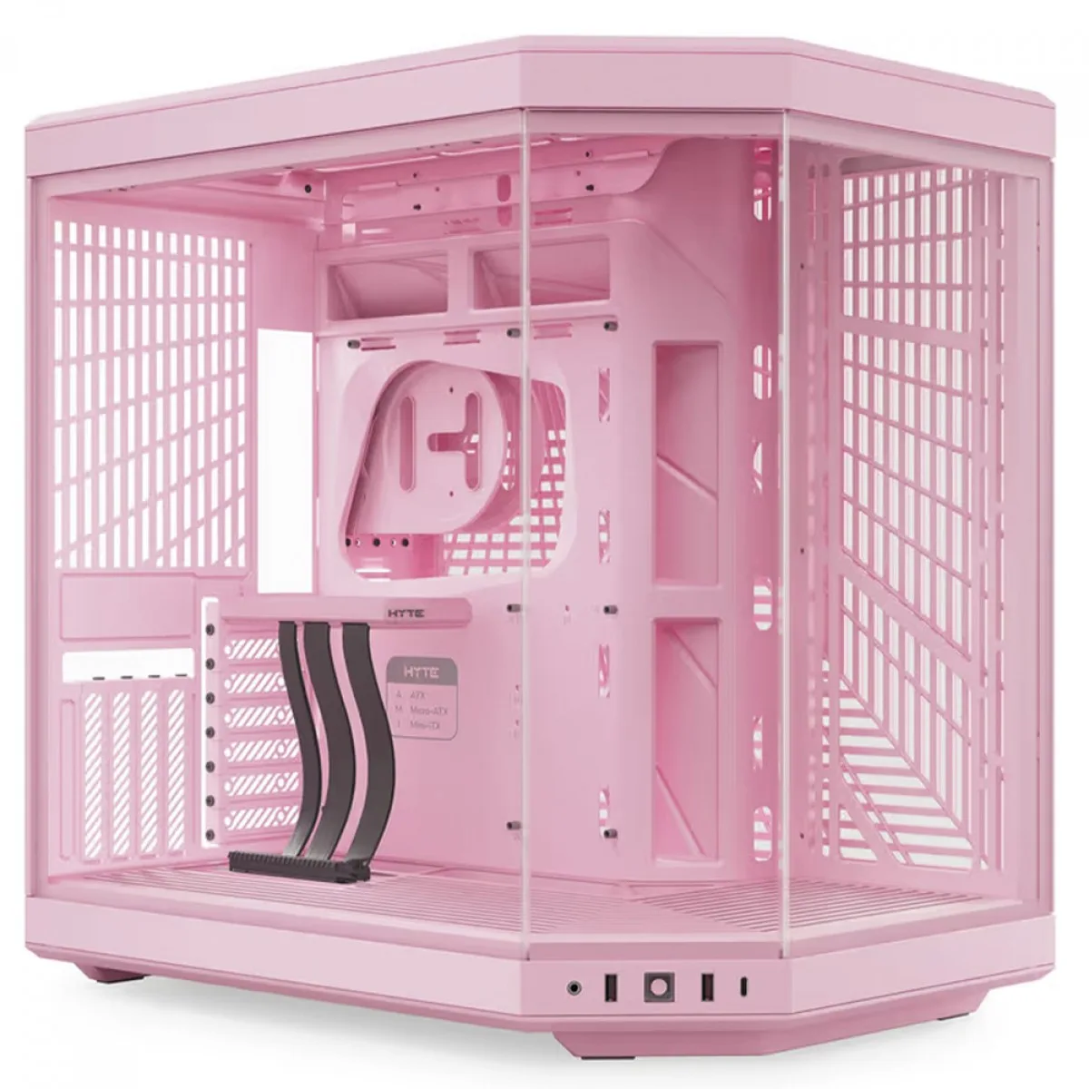 Gabinete Gamer Hyte Y70 Strawberry Milk Mid Tower Vidro Temperado EATX Sem Fans Rosa CS-HYTE-Y70-SM