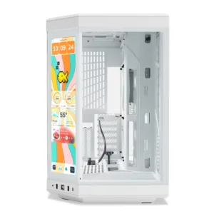 Gabinete Gamer Y70 Hyte Touch Snow White Com Display 2.5K 14.9 Pol Touch Mid Tower Vidro Temperado EATX Sem Fans Branco CS-HYTE-Y70TTI-WW