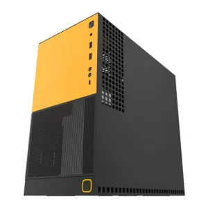 Gabinete Gamer Geometric Future Model 4 King Arthur Mid Tower com Lateral em Vidro Preto e Amarelo GEO-M4-KAB