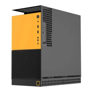Gabinete Gamer Geometric Future Model 4 King Arthur Mid Tower com Lateral em Vidro Preto e Amarelo GEO-M4-KAB