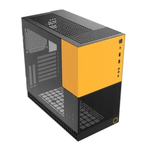 Gabinete Gamer Geometric Future Model 4 King Arthur Mid Tower com Lateral em Vidro Preto e Amarelo GEO-M4-KAB