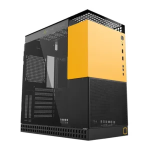 Gabinete Gamer Geometric Future Model 4 King Arthur Mid Tower com Lateral em Vidro Preto e Amarelo GEO-M4-KAB