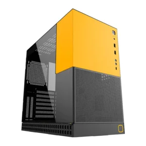 Gabinete Gamer Geometric Future Model 4 King Arthur Mid Tower com Lateral em Vidro Preto e Amarelo GEO-M4-KAB