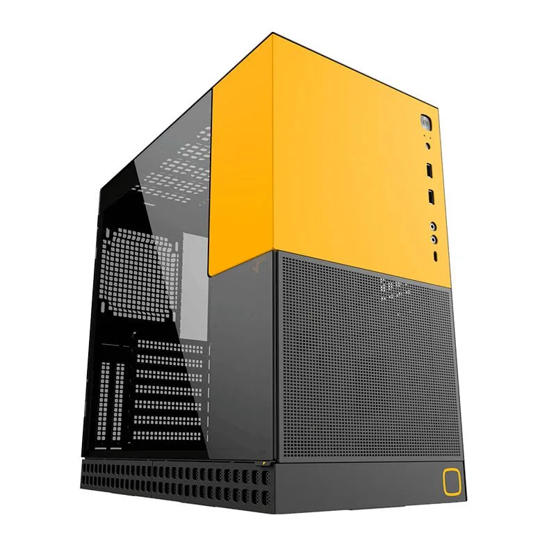 Gabinete Gamer Geometric Future Model 4 King Arthur Mid Tower com Lateral em Vidro Preto e Amarelo GEO-M4-KAB