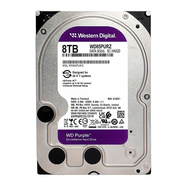 HD Western Digital Purple Surveillance 8TB 3.5" 5640RPM SATA III 256MB Cache WD85PURZ