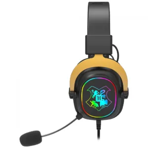 Headset Gamer Redragon Harry Potter Zeus Hogwarts RGB USB Surround 7.1 Virtual Com Kit Customização Preto e Dourado HP-510 RGB